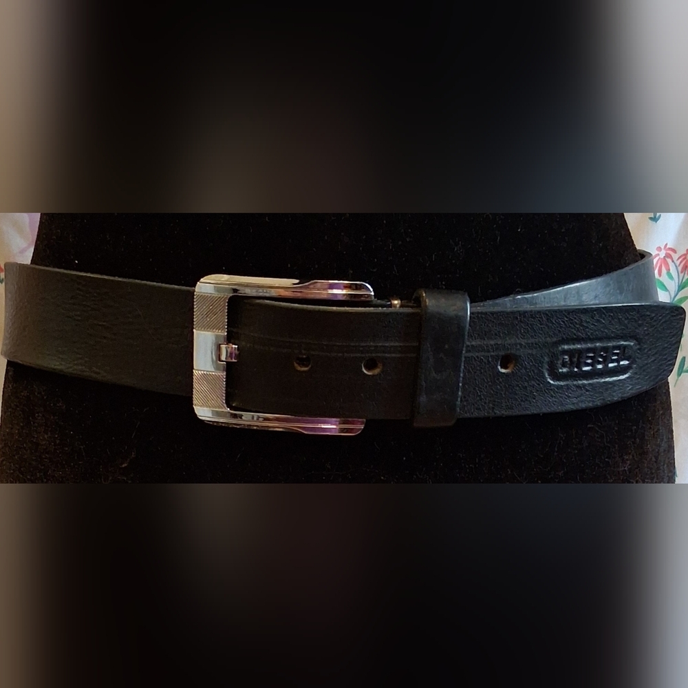 EUC Vintage 90s Diesel Bluestar Black Cowide Moto Streetwear Casual Belt 43in